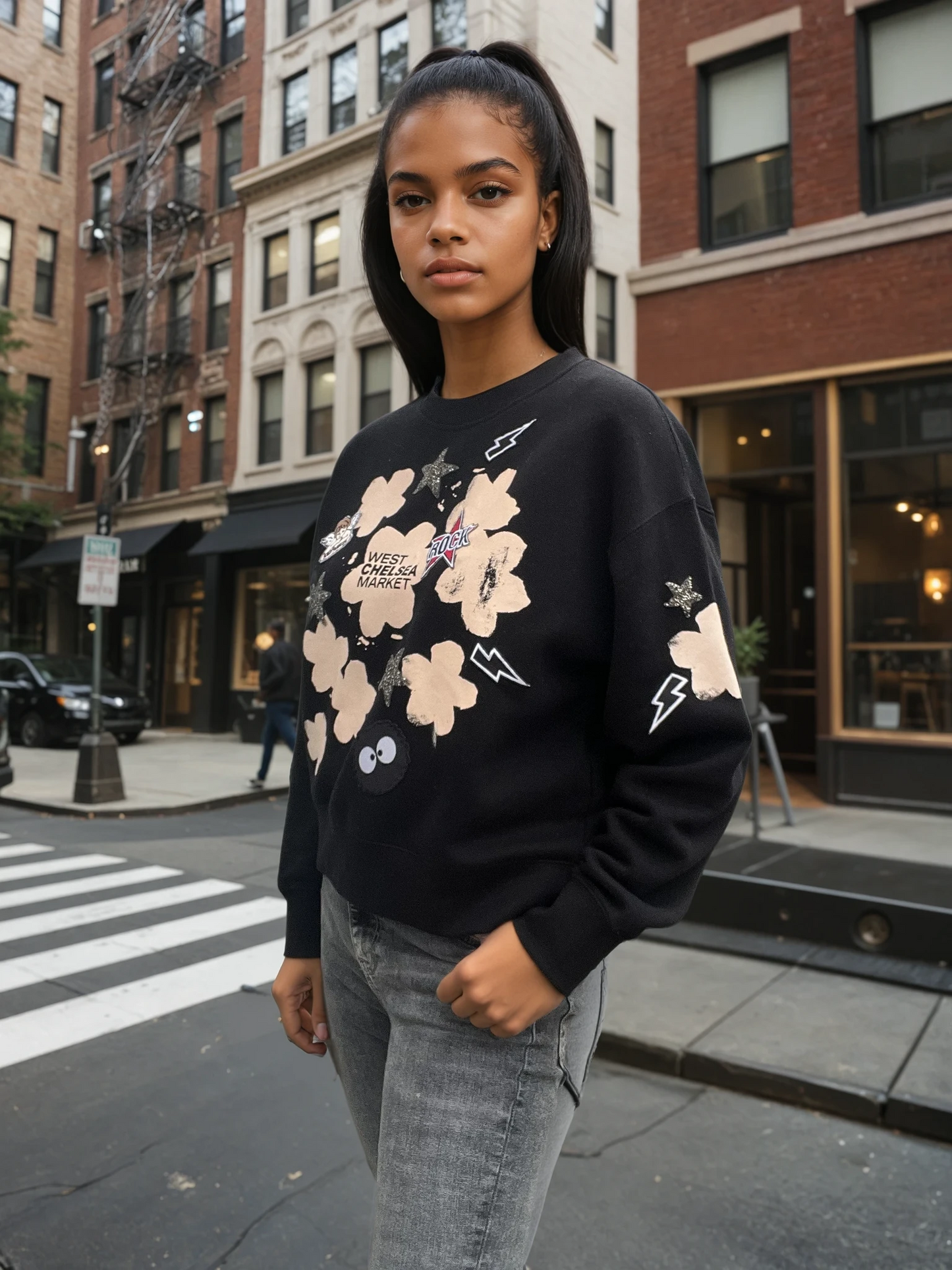Floral and Badge Sweatshirt