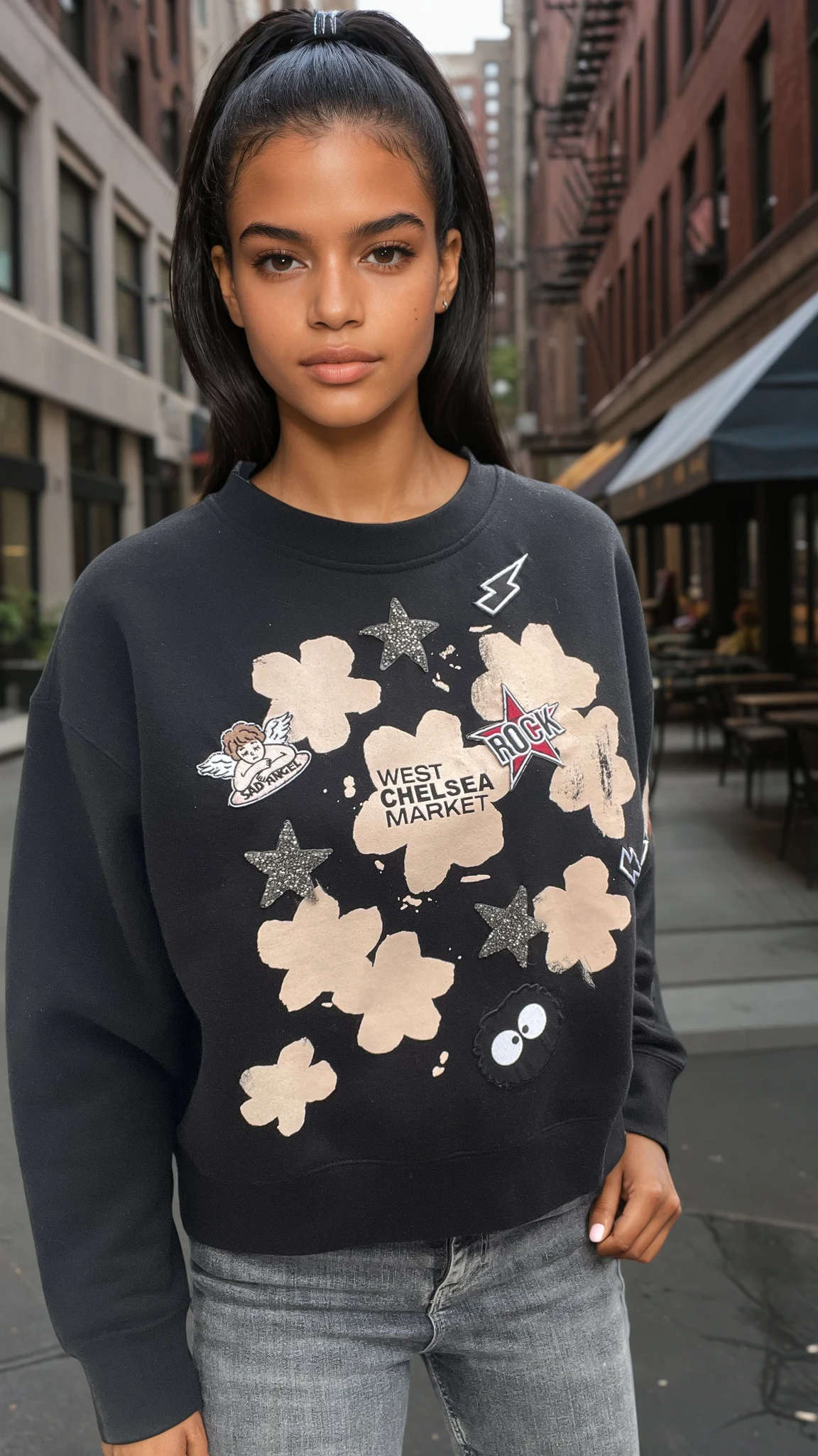 Floral and Badge Sweatshirt