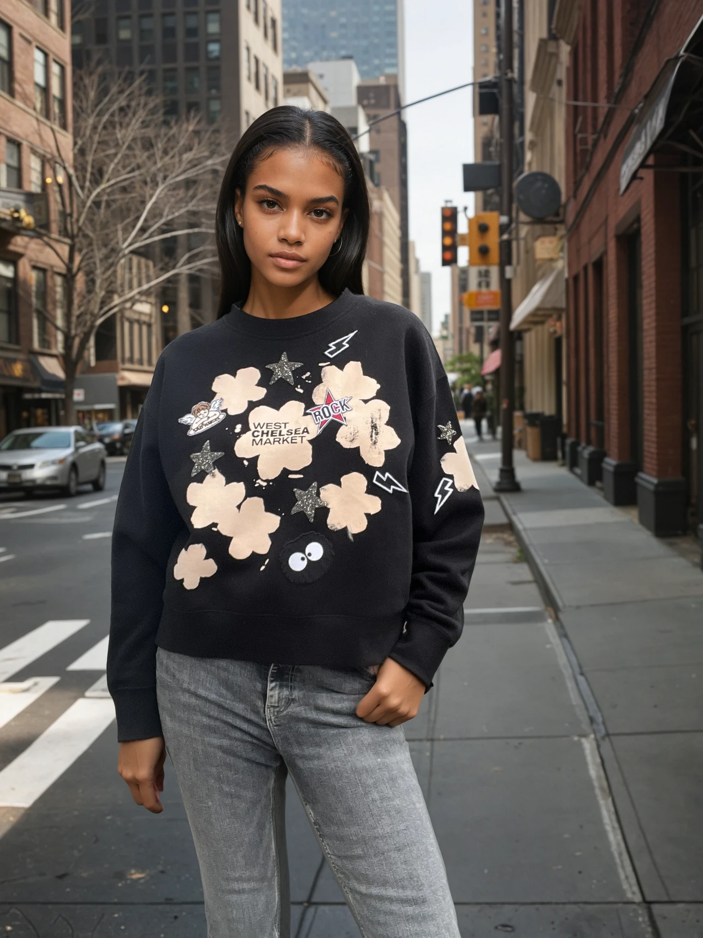 Floral and Badge Sweatshirt
